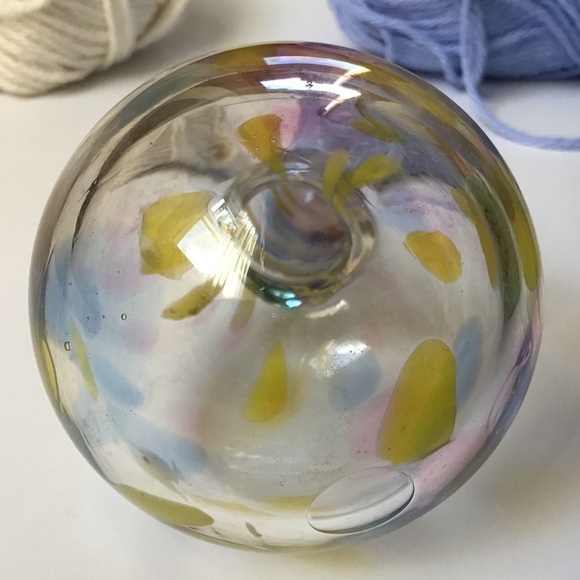 Vintage Hand Blown Glass Sock Darner End of Day Spatter Blue Yellow Pink Art - Picture 10 of 12